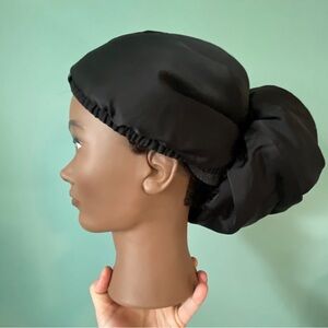 AQUIS Black Satin And Terry Cloth Reversible Hair Bonnet Wrap Towel